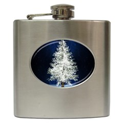 Tree Pine White Starlight Night Winter Christmas Hip Flask (6 Oz) by Amaryn4rt