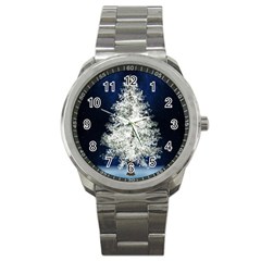 Tree Pine White Starlight Night Winter Christmas Sport Metal Watch by Amaryn4rt