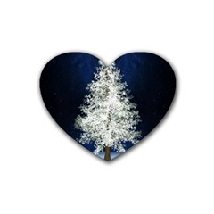 Tree Pine White Starlight Night Winter Christmas Rubber Heart Coaster (4 Pack) by Amaryn4rt