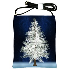 Tree Pine White Starlight Night Winter Christmas Shoulder Sling Bag by Amaryn4rt