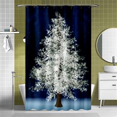 Tree Pine White Starlight Night Winter Christmas Shower Curtain 48  X 72  (small)  by Amaryn4rt