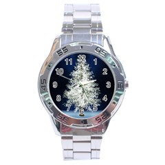 Tree Pine White Starlight Night Winter Christmas Stainless Steel Analogue Watch by Amaryn4rt