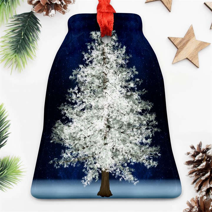 Tree Pine White Starlight Night Winter Christmas Bell Ornament (Two Sides)