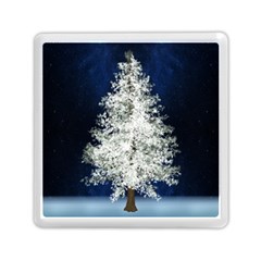 Tree Pine White Starlight Night Winter Christmas Memory Card Reader (square) by Amaryn4rt