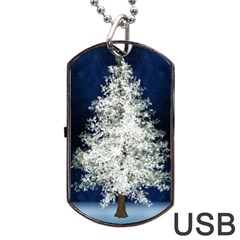 Tree Pine White Starlight Night Winter Christmas Dog Tag Usb Flash (two Sides) by Amaryn4rt