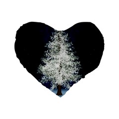 Tree Pine White Starlight Night Winter Christmas Standard 16  Premium Flano Heart Shape Cushions by Amaryn4rt