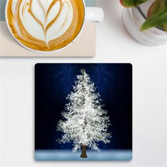 Tree Pine White Starlight Night Winter Christmas Uv Print Square Tile Coaster  by Amaryn4rt