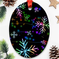 Snowflakes Snow Winter Christmas Oval Ornament (two Sides) by Amaryn4rt