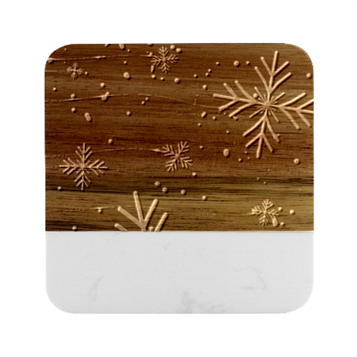 Snowflakes Snow Winter Christmas Marble Wood Coaster (Square)