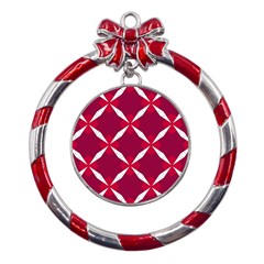 Christmas-background-wallpaper Metal Red Ribbon Round Ornament by Amaryn4rt