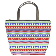 Christmas-color-stripes Pattern Bucket Bag by Amaryn4rt