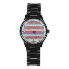 Christmas-color-stripes Pattern Stainless Steel Round Watch by Amaryn4rt