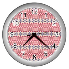 Christmas-pattern-background-green-decorative-star-snow Wall Clock (silver) by Amaryn4rt