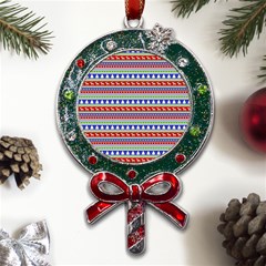 Christmas-color-stripes Pattern Metal X mas Lollipop With Crystal Ornament by Amaryn4rt