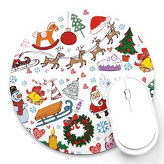 Christmas Theme Decor Illustration Pattern Round Mousepad by Amaryn4rt