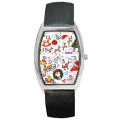 Christmas Theme Decor Illustration Pattern Barrel Style Metal Watch by Amaryn4rt