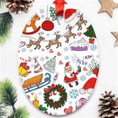 Christmas Theme Decor Illustration Pattern Oval Ornament (two Sides) by Amaryn4rt