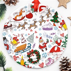 Christmas Theme Decor Illustration Pattern Round Filigree Ornament (two Sides)