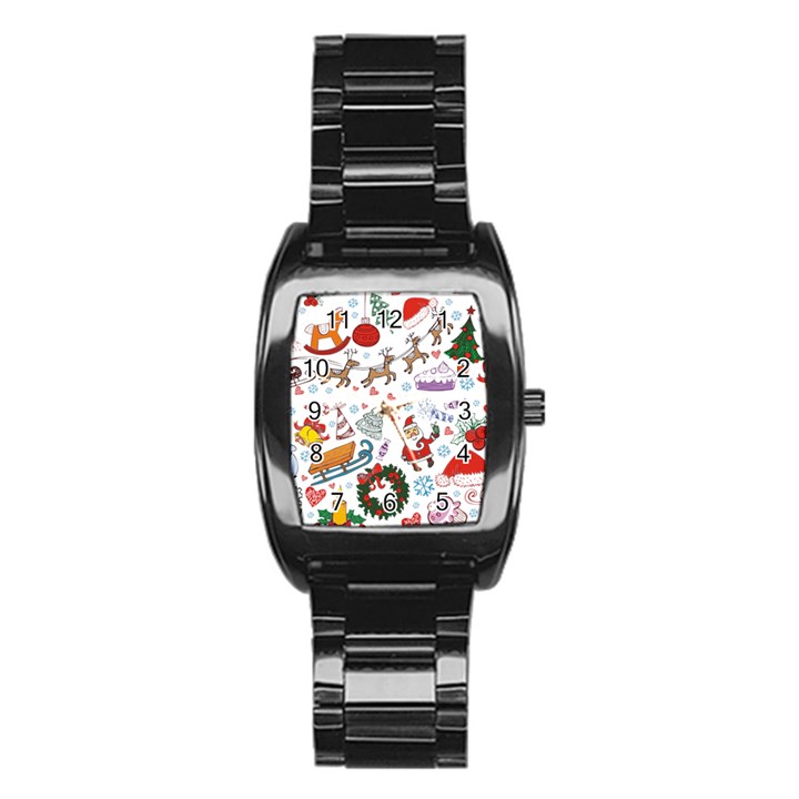 Christmas Theme Decor Illustration Pattern Stainless Steel Barrel Watch