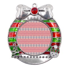 Christmas-pattern-background-green-decorative-star-snow Metal X mas Ribbon With Red Crystal Round Ornament by Amaryn4rt