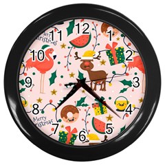 Colorful-funny-christmas-pattern Merry Xmas Wall Clock (black) by Amaryn4rt