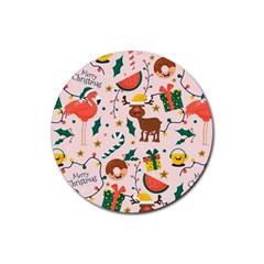 Colorful-funny-christmas-pattern Merry Xmas Rubber Round Coaster (4 Pack) by Amaryn4rt