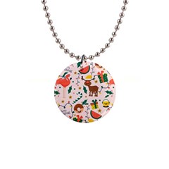 Colorful-funny-christmas-pattern Merry Xmas 1  Button Necklace by Amaryn4rt