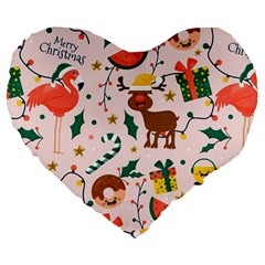 Colorful-funny-christmas-pattern Merry Xmas Large 19  Premium Flano Heart Shape Cushions by Amaryn4rt