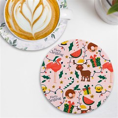 Colorful-funny-christmas-pattern Merry Xmas Uv Print Round Tile Coaster by Amaryn4rt