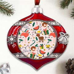 Colorful-funny-christmas-pattern Merry Xmas Metal Snowflake And Bell Red Ornament by Amaryn4rt