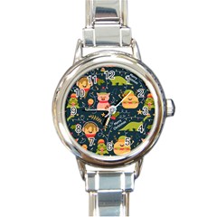 Colorful-funny-christmas-pattern Merry Christmas Xmas Round Italian Charm Watch by Amaryn4rt