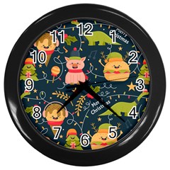 Colorful-funny-christmas-pattern Merry Christmas Xmas Wall Clock (black) by Amaryn4rt