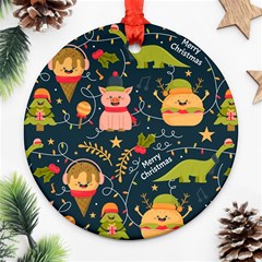 Colorful-funny-christmas-pattern Merry Christmas Xmas Round Ornament (two Sides) by Amaryn4rt