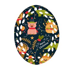 Colorful-funny-christmas-pattern Merry Christmas Xmas Oval Filigree Ornament (two Sides) by Amaryn4rt