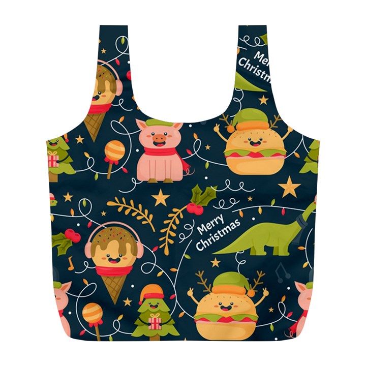 Colorful-funny-christmas-pattern Merry Christmas Xmas Full Print Recycle Bag (L)