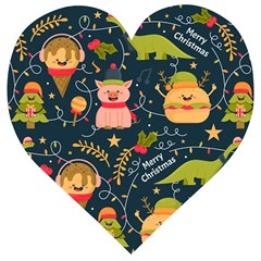 Colorful-funny-christmas-pattern Merry Christmas Xmas Wooden Puzzle Heart by Amaryn4rt