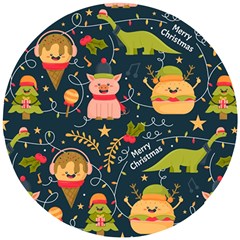 Colorful-funny-christmas-pattern Merry Christmas Xmas Wooden Puzzle Round by Amaryn4rt