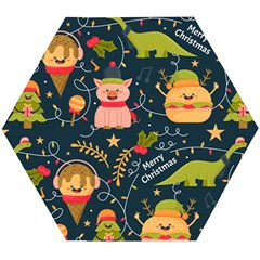 Colorful-funny-christmas-pattern Merry Christmas Xmas Wooden Puzzle Hexagon by Amaryn4rt