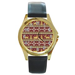 Beautiful-knitted-christmas-pattern Xmas Round Gold Metal Watch by Amaryn4rt