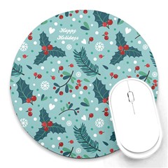 Seamless-pattern-with-berries-leaves Round Mousepad by Amaryn4rt