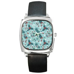 Seamless-pattern-with-berries-leaves Square Metal Watch by Amaryn4rt