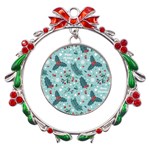 Seamless-pattern-with-berries-leaves Metal X mas Wreath Ribbon Ornament Front