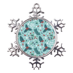 Seamless-pattern-with-berries-leaves Metal Large Snowflake Ornament by Amaryn4rt