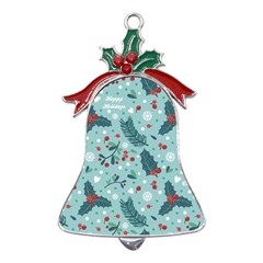 Seamless-pattern-with-berries-leaves Metal Holly Leaf Bell Ornament by Amaryn4rt