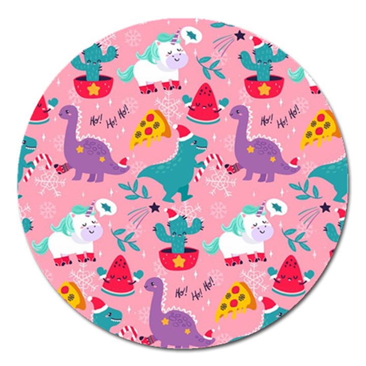 Colorful-funny-christmas-pattern Ho Ho Ho Magnet 5  (Round)