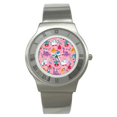 Colorful-funny-christmas-pattern Ho Ho Ho Stainless Steel Watch by Amaryn4rt