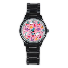 Colorful-funny-christmas-pattern Ho Ho Ho Stainless Steel Round Watch by Amaryn4rt