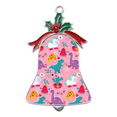 Colorful-funny-christmas-pattern Ho Ho Ho Metal Holly Leaf Bell Ornament by Amaryn4rt