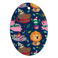 Funny-animal Christmas-pattern Oval Ornament (two Sides) by Amaryn4rt