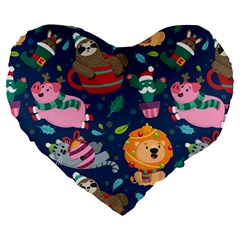 Funny-animal Christmas-pattern Large 19  Premium Heart Shape Cushions